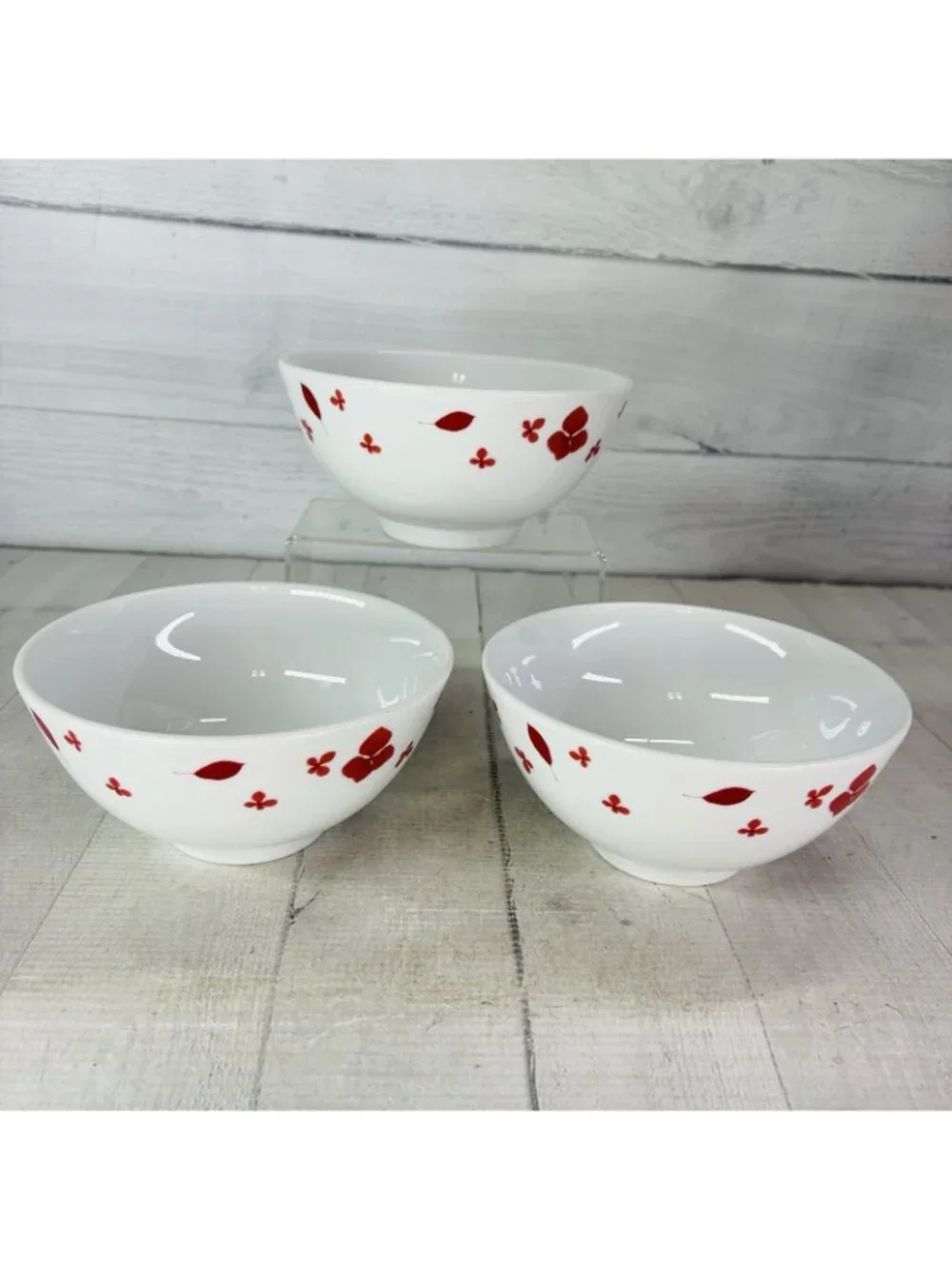 Home Target PRESSED PETALS Red Leaves Petal Porcelain Soup Cereal Bowls Set 3